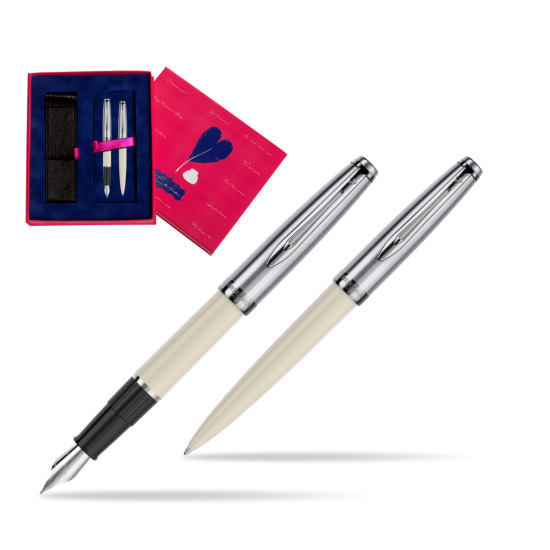 Zestaw prezentowy pióro wieczne +długopis Waterman Embleme Ecru w pudełku Love