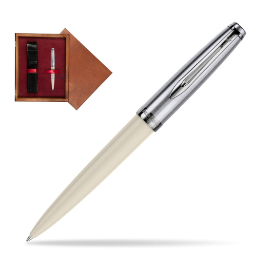Długopis Waterman Embleme Ecru w pudełku drewnianym Mahoń Single Bordo