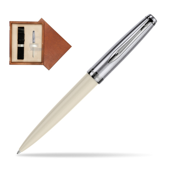 Długopis Waterman Embleme Ecru w pudełku drewnianym Mahoń Single Ecru