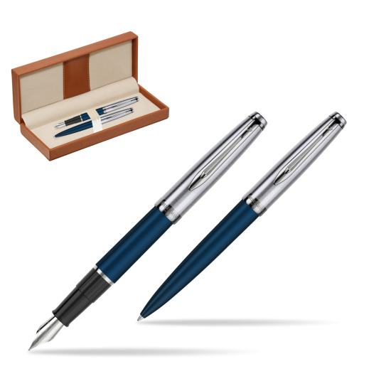 Zestaw prezentowy pióro wieczne +długopis Waterman Embleme Granatowy w pudełku classic brown