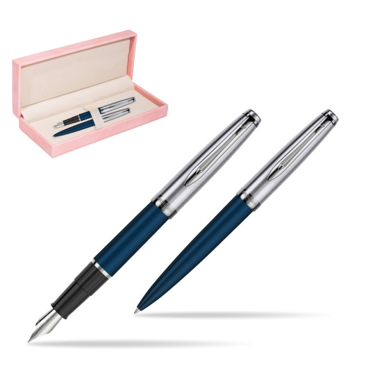 Zestaw prezentowy pióro wieczne +długopis Waterman Embleme Granatowy w różowym pudełku zamszowym