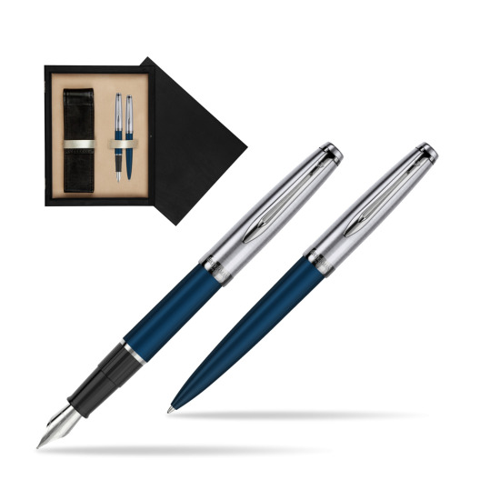 Zestaw prezentowy pióro wieczne +długopis Waterman Embleme Granatowy w pudełku drewnianym Czerń Double Ecru