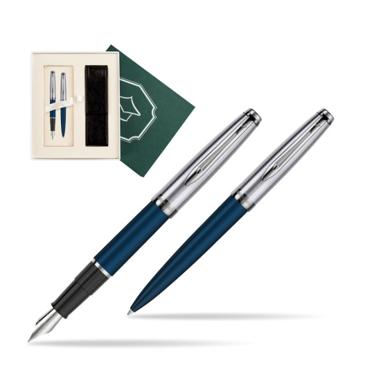 Zestaw prezentowy pióro wieczne +długopis Waterman Embleme Granatowy w pudełku Wiedza i Nauka