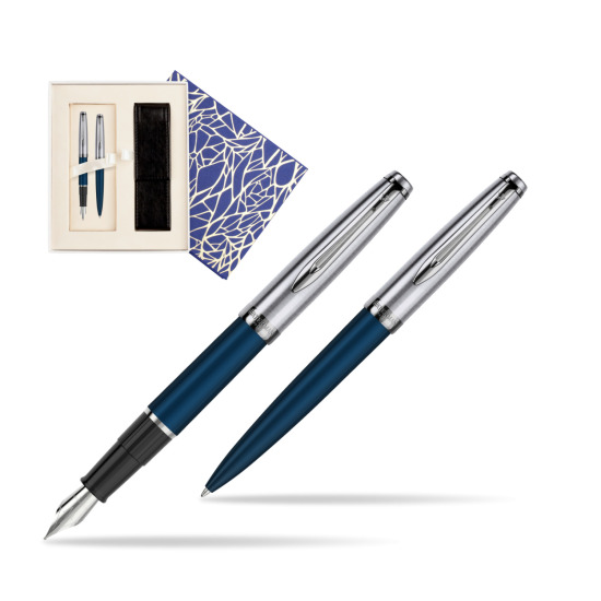 Zestaw prezentowy pióro wieczne +długopis Waterman Embleme Granatowy w pudełku Uniwersalne z etui