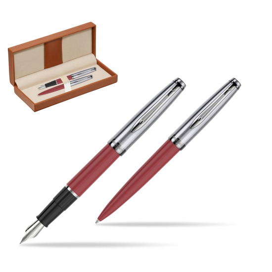Zestaw prezentowy pióro wieczne +długopis Waterman Embleme Core Czerwony w pudełku classic brown