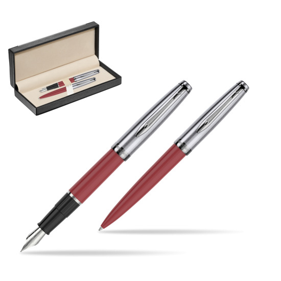 Zestaw prezentowy pióro wieczne +długopis Waterman Embleme Core Czerwony w pudełku classic black