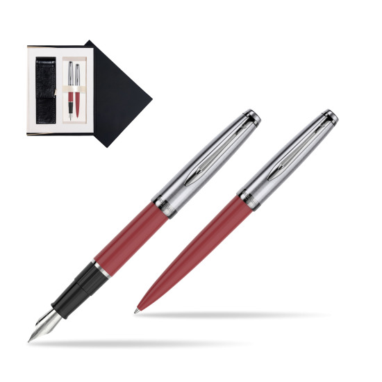 Zestaw prezentowy pióro wieczne +długopis Waterman Embleme Core Czerwony w czarnym pudełku zamszowym