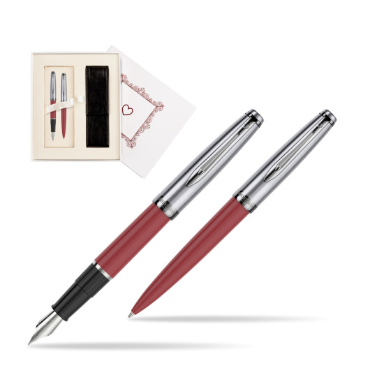 Zestaw prezentowy pióro wieczne +długopis Waterman Embleme Core Czerwony w pudełku Biel Od Serca