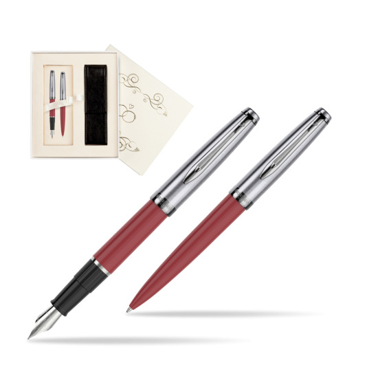 Zestaw prezentowy pióro wieczne +długopis Waterman Embleme Core Czerwony w pudełku Ślub