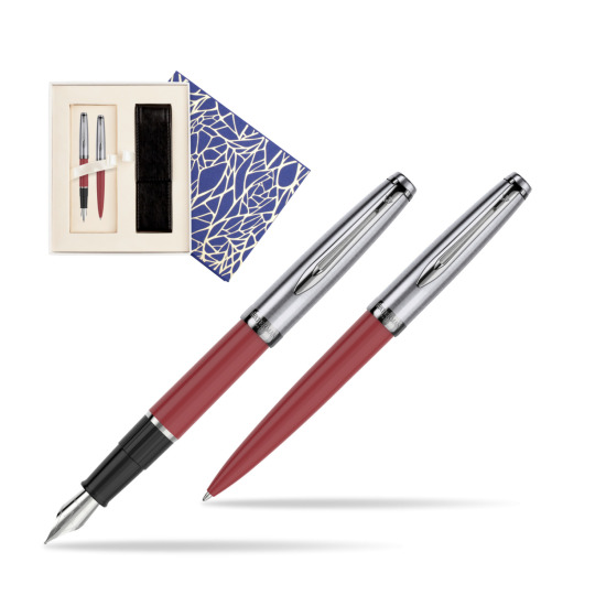Zestaw prezentowy pióro wieczne +długopis Waterman Embleme Core Czerwony w pudełku Uniwersalne z etui