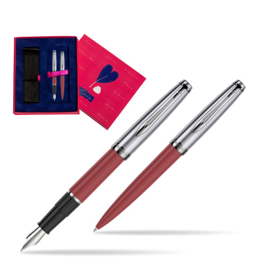 Zestaw prezentowy pióro wieczne +długopis Waterman Embleme Core Czerwony w pudełku Love