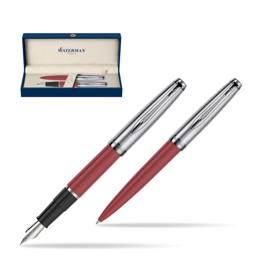 Zestaw prezentowy pióro wieczne +długopis Waterman Embleme Core Czerwony
