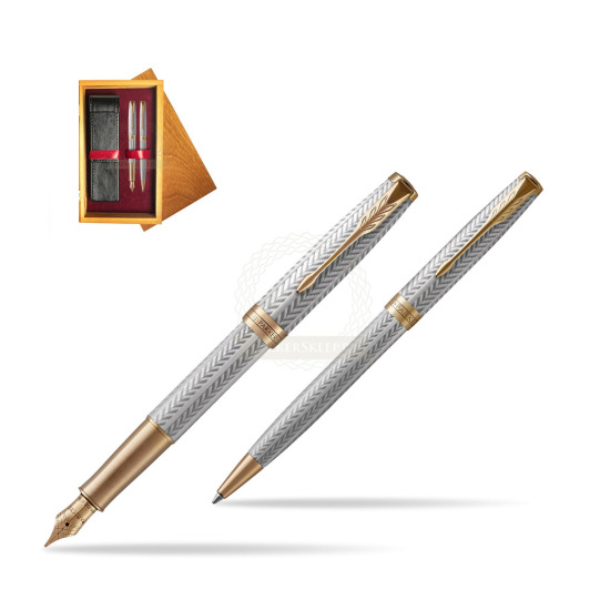 Zestaw Prezentowy Parker Pióro Wieczne + Długopis Sonnet Fougère GT w pudełku drewnianym Honey Double Bordo