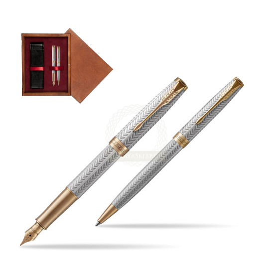 Zestaw Prezentowy Parker Pióro Wieczne + Długopis Sonnet Fougère GT w pudełku drewnianym Mahoń Double Bordo