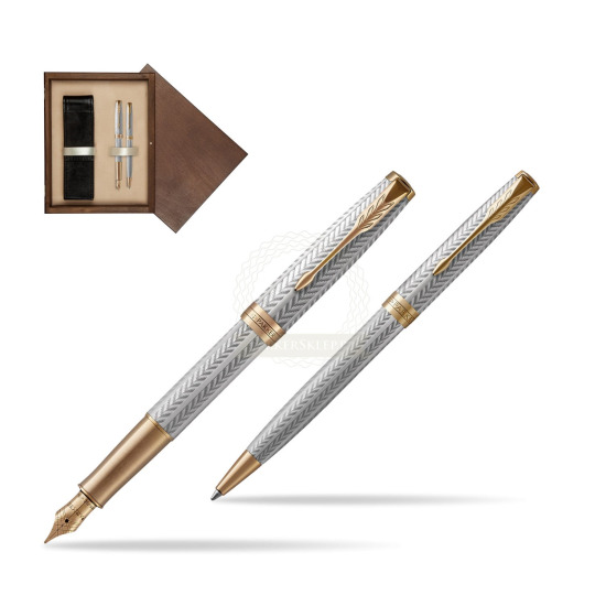 Zestaw Prezentowy Parker Pióro Wieczne + Długopis Sonnet Fougère GT w pudełku drewnianym Wenge Double Ecru