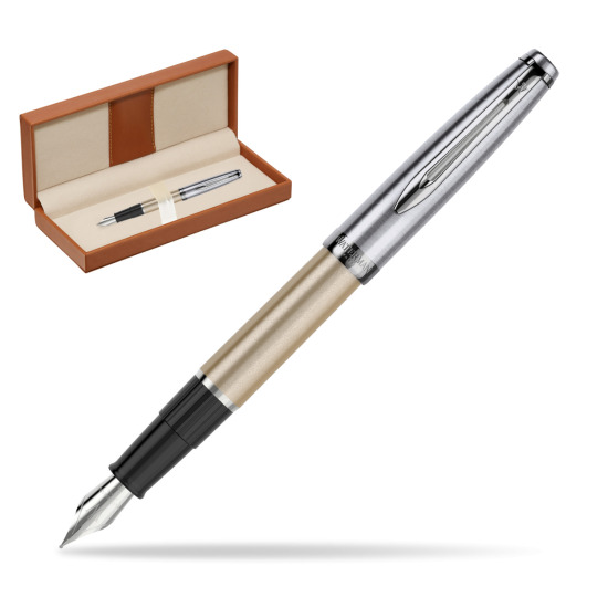 Pióro wieczne Waterman Embleme DeLuxe Metaliczny Złoty w pudełku classic brown