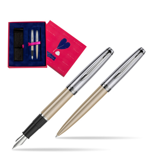 Zestaw prezentowy pióro wieczne +długopis Embleme DeLuxe Metaliczny Złoty w pudełku Love