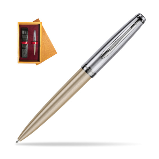 Długopis Waterman Embleme DeLuxe Metaliczny Złoty w pudełku drewnianym Honey Single Bordo