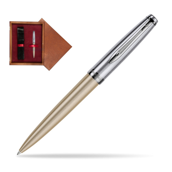 Długopis Waterman Embleme DeLuxe Metaliczny Złoty w pudełku drewnianym Mahoń Single Bordo