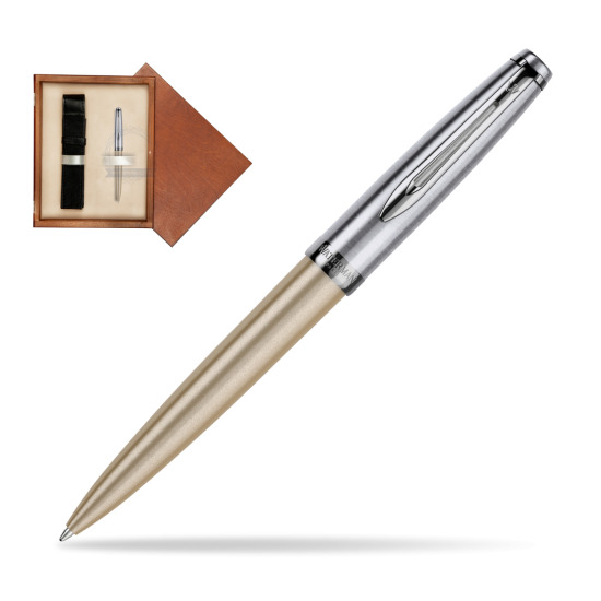 Długopis Waterman Embleme DeLuxe Metaliczny Złoty w pudełku drewnianym Mahoń Single Ecru