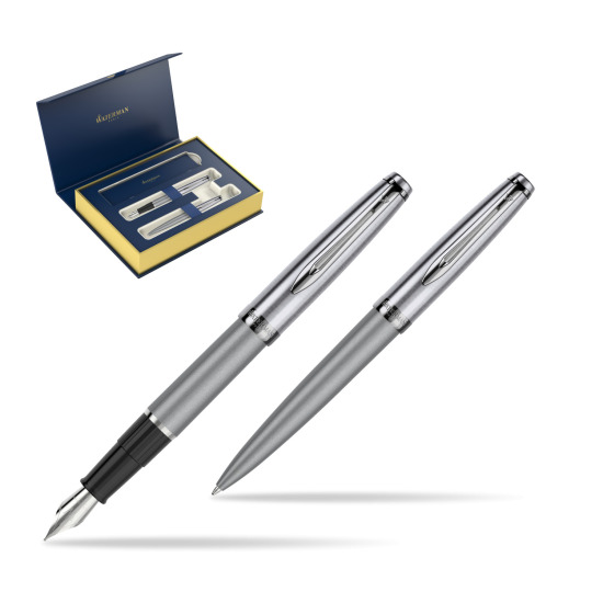 Zestaw prezentowy pióro wieczne +długopis Waterman Embleme DeLuxe Metaliczny Szary 