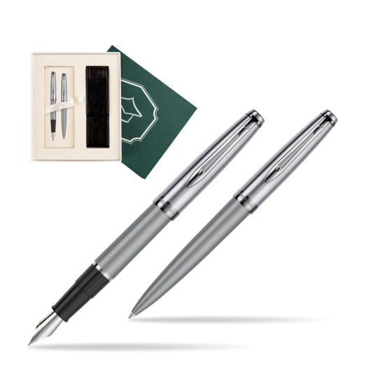 Zestaw prezentowy pióro wieczne +długopis Waterman Embleme DeLuxe Metaliczny Szary w pudełku Wiedza i Nauka