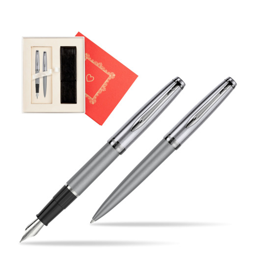 Zestaw prezentowy pióro wieczne +długopis Waterman Embleme DeLuxe Metaliczny Szary w pudełku Czerwień Od Serca