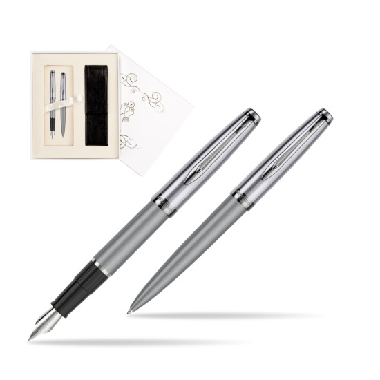 Zestaw prezentowy pióro wieczne +długopis Waterman Embleme DeLuxe Metaliczny Szary w pudełku Pamiątka I Komunii