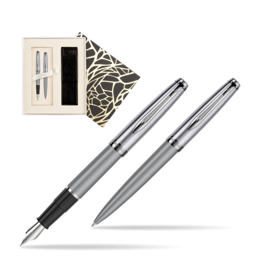 Zestaw prezentowy pióro wieczne +długopis Waterman Embleme DeLuxe Metaliczny Szary w pudełku Jubileusz
