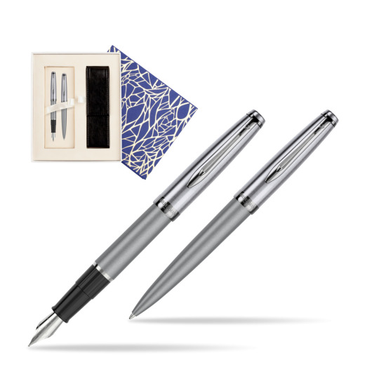 Zestaw prezentowy pióro wieczne +długopis Waterman Embleme DeLuxe Metaliczny Szary w pudełku Uniwersalne z etui