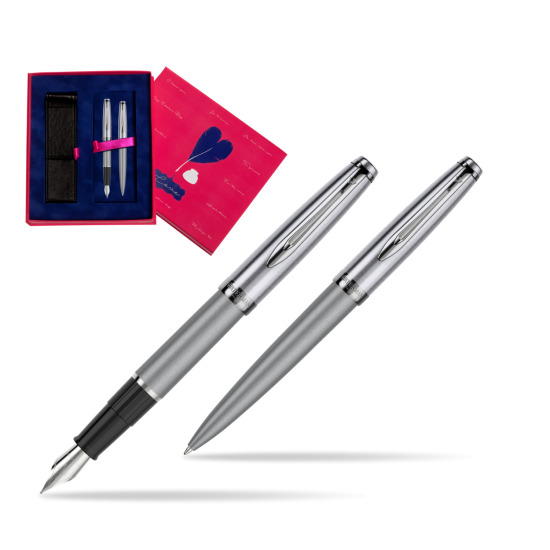 Zestaw prezentowy pióro wieczne +długopis Waterman Embleme DeLuxe Metaliczny Szary w pudełku Love