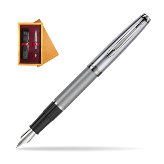 Pióro wieczne Waterman Embleme DeLuxe Metaliczny Szary w pudełku drewnianym Honey Single Bordo