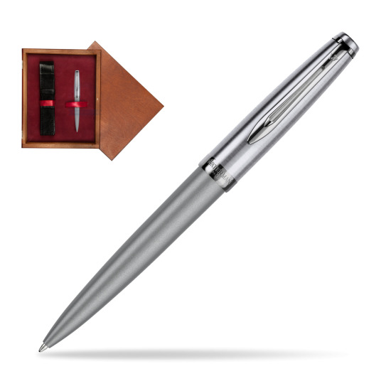 Długopis Waterman Embleme DeLuxe Metaliczny Szary w pudełku drewnianym Mahoń Single Bordo