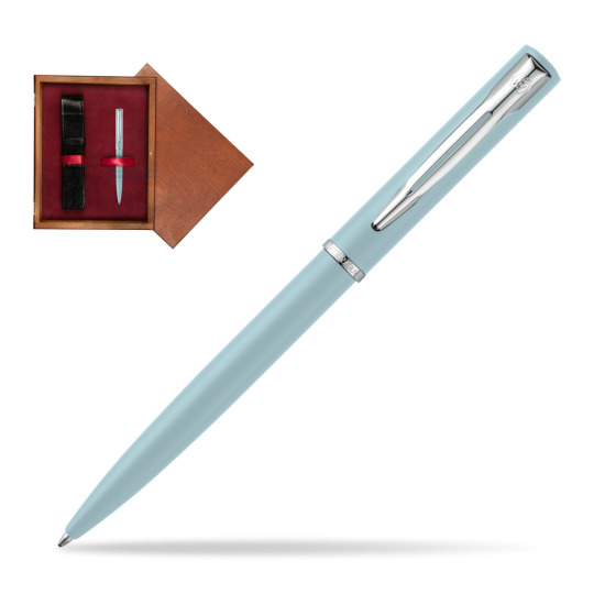 Długopis  Waterman Allure Pastel Niebieski w pudełku drewnianym Mahoń Single Bordo