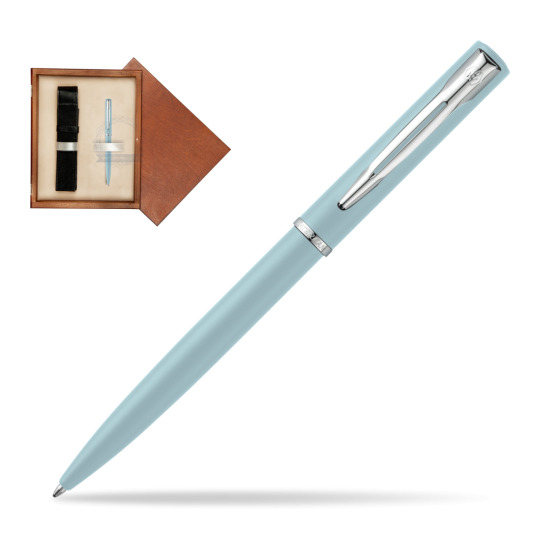 Długopis  Waterman Allure Pastel Niebieski w pudełku drewnianym Mahoń Single Ecru