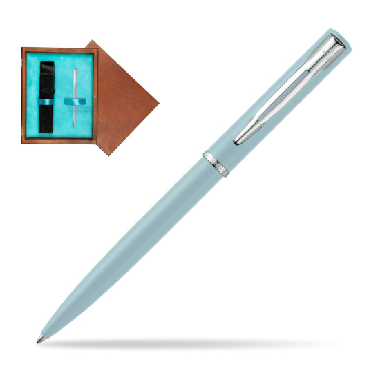 Długopis  Waterman Allure Pastel Niebieski w pudełku drewnianym Mahoń Single Turkus