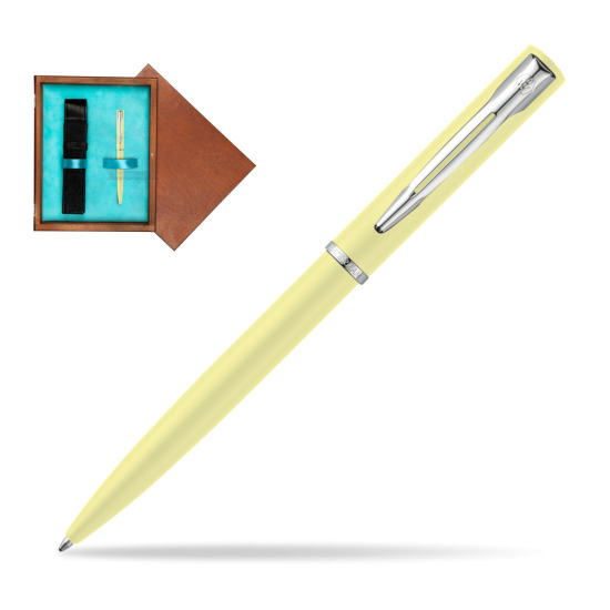 Długopis Waterman Allure Pastel Żółty w pudełku drewnianym Mahoń Single Turkus