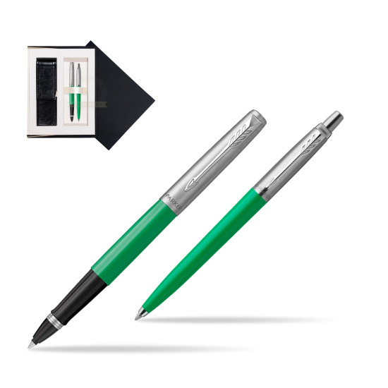 Zestaw Prezentowy Parker Pióro Kulkowe + Długopis Jotter Originals Zielony w czarnym pudełku zamszowym