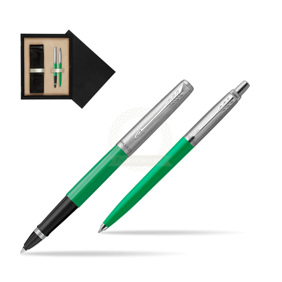 Zestaw Prezentowy Parker Pióro Kulkowe + Długopis Jotter Originals Zielony w pudełku drewnianym Czerń Double Ecru