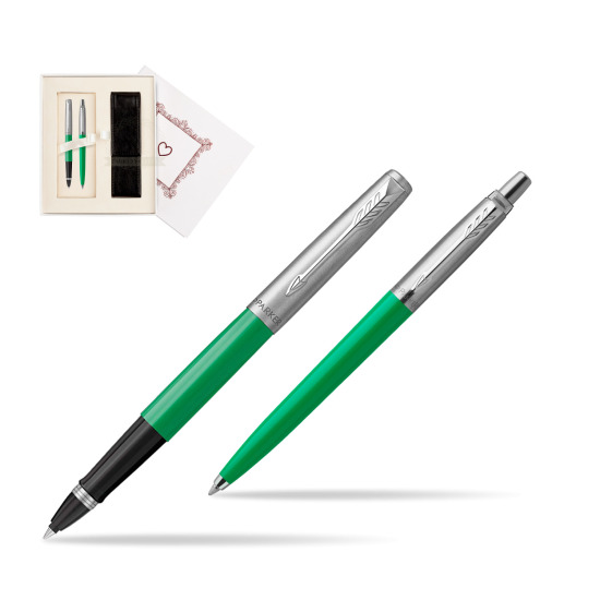 Zestaw Prezentowy Parker Pióro Kulkowe + Długopis Jotter Originals Zielony w pudełku Biel Od Serca