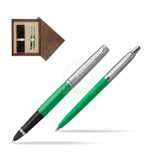 Zestaw Prezentowy Parker Pióro Kulkowe + Długopis Jotter Originals Zielony w pudełku drewnianym Wenge Double Ecru