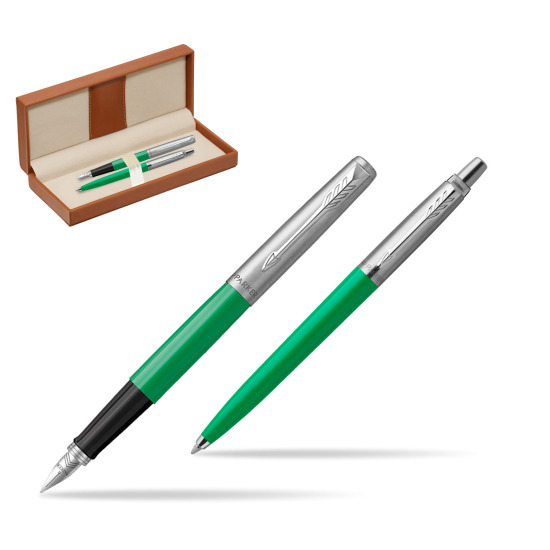 Zestaw Prezentowy Parker Pióro Wieczne + Długopis Jotter Originals Zielony w pudełku classic brown