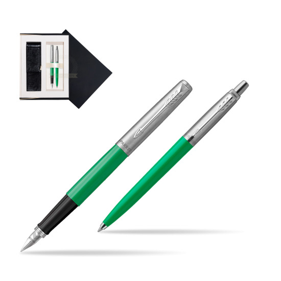 Zestaw Prezentowy Parker Pióro Wieczne + Długopis Jotter Originals Zielony w czarnym pudełku zamszowym