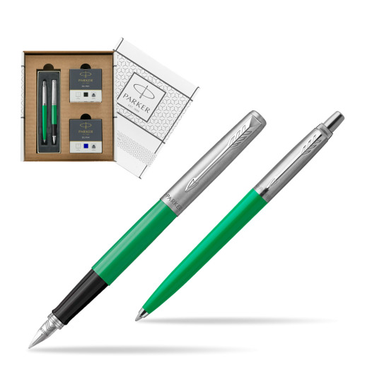 Zestaw Prezentowy Parker Pióro Wieczne + Długopis Jotter Originals Zielony w białym pudełko Parker Eco