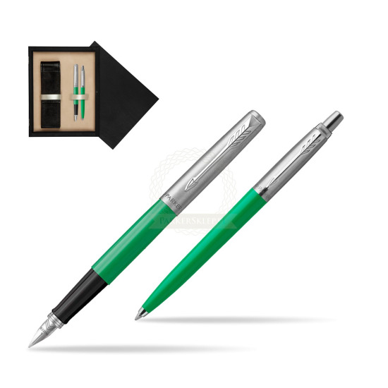 Zestaw Prezentowy Parker Pióro Wieczne + Długopis Jotter Originals Zielony w pudełku drewnianym Czerń Double Ecru