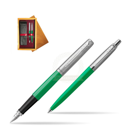 Zestaw Prezentowy Parker Pióro Wieczne + Długopis Jotter Originals Zielony w pudełku drewnianym Honey Double Bordo