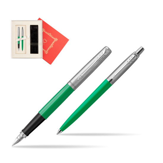 Zestaw Prezentowy Parker Pióro Wieczne + Długopis Jotter Originals Zielony w pudełku Czerwień Od Serca