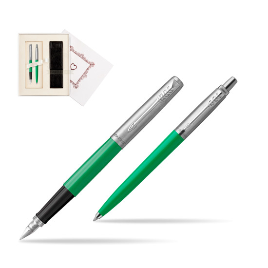 Zestaw Prezentowy Parker Pióro Wieczne + Długopis Jotter Originals Zielony w pudełku Biel Od Serca