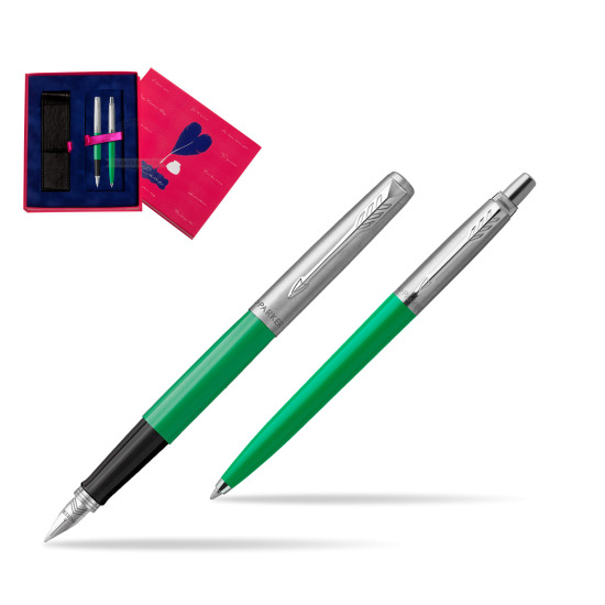 Zestaw Prezentowy Parker Pióro Wieczne + Długopis Jotter Originals Zielony w pudełku Love