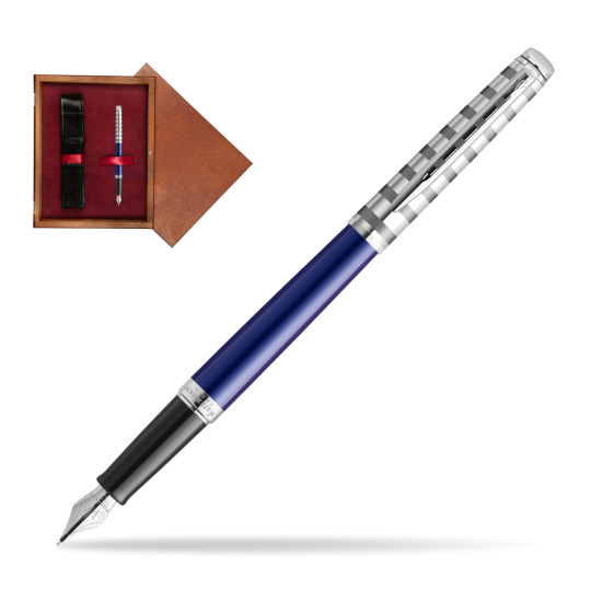 Pióro wieczne Waterman Hemisphere Delux Marine Blue - kolekcja French Riviera w pudełku drewnianym Mahoń Single Bordo